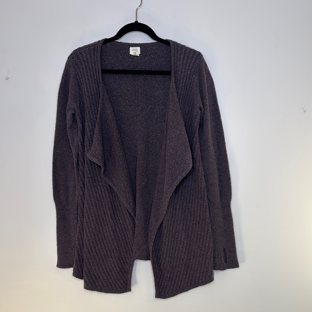 Sigrid Olsen Gray Cardigan Sweater with Waterfall Collar
